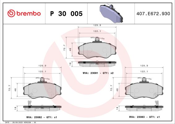 A.B.S. P 30 005 BREMBO Bremsbelagsatz, Scheibenbremse